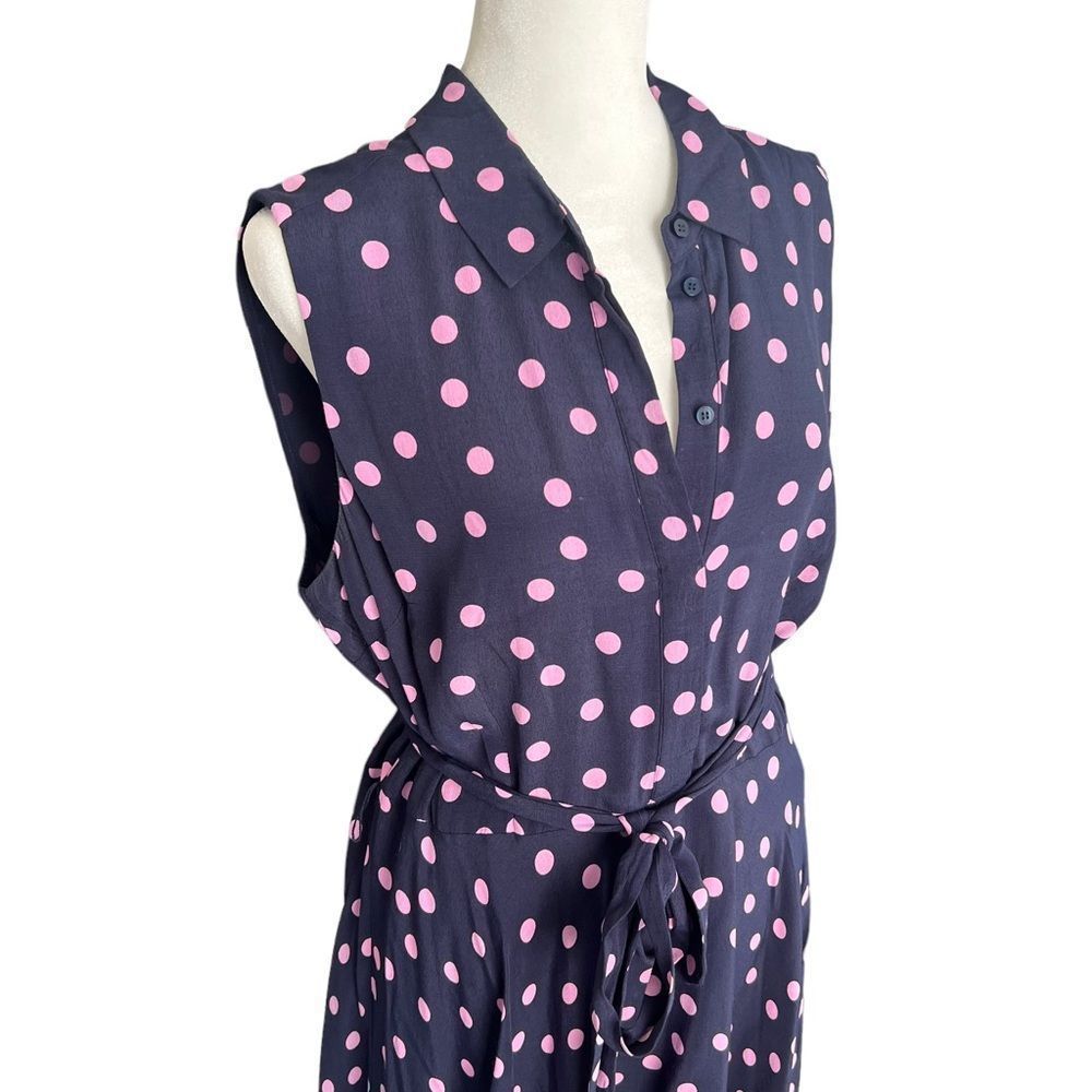Hobbs London Polka Dot Midi Dress - Navy with Pink Dots US 10 - Picture 3 of 9